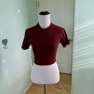 Burgundy Mock Neck Crop Top